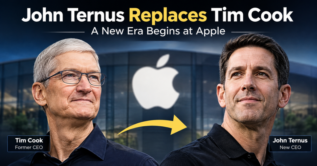 John Ternus replaces Tim Cook as Apple CEO, starting a new era focused on AI, hardware innovation and Apple's future.