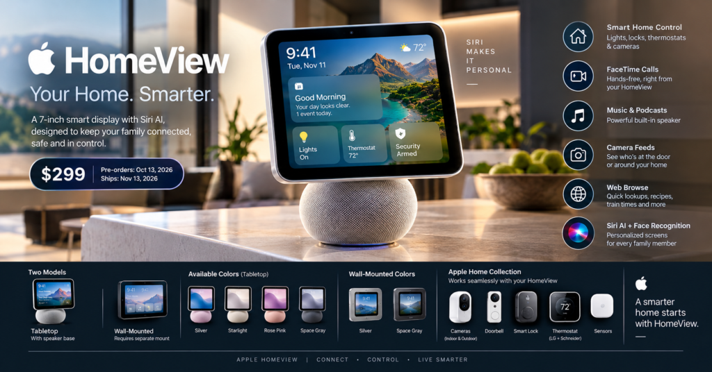 Apple HomeView is here: $299 smart display with Siri AI, a 7-inch screen and a Nov 13 release. See features, colors, and who should buy it.